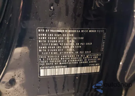 2018 Volkswagen Tiguan 2.0T S z USA, uszkodzony, nr VIN 3VV1B7AX3JM084902